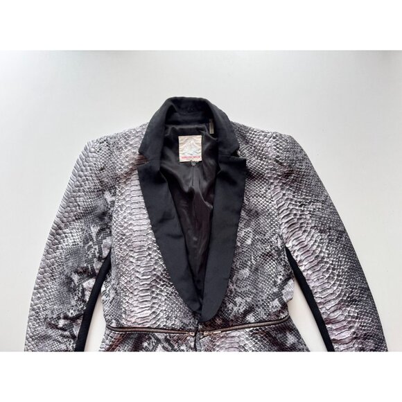 REBECCA TAYLOR Grey Python Snake Print Silk Crepe Peplum Blazer, Size 2 - Picture 7 of 14